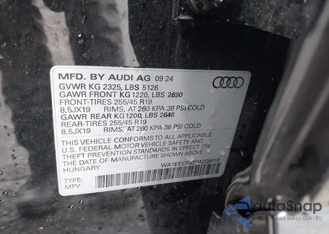 2024 Audi Q3 Premium Plus 45 Tfsi S Line Quattro Tiptronic z USA, uszkodzony, nr VIN WA1EECF32R1208618